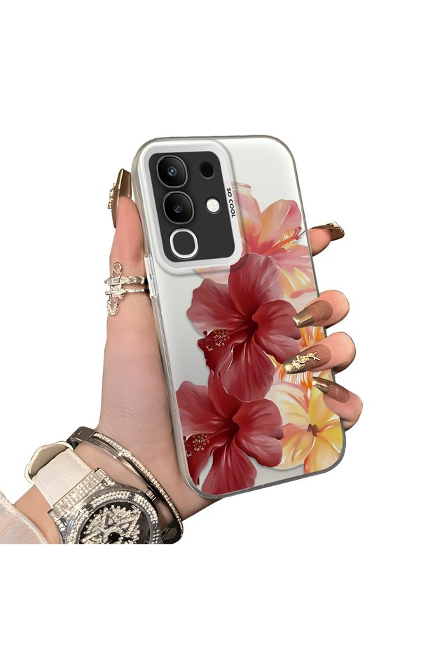 Vivo Y29 Compatible Silicone Edge Hard Back Case Couple Phone Case with Floral Pattern
