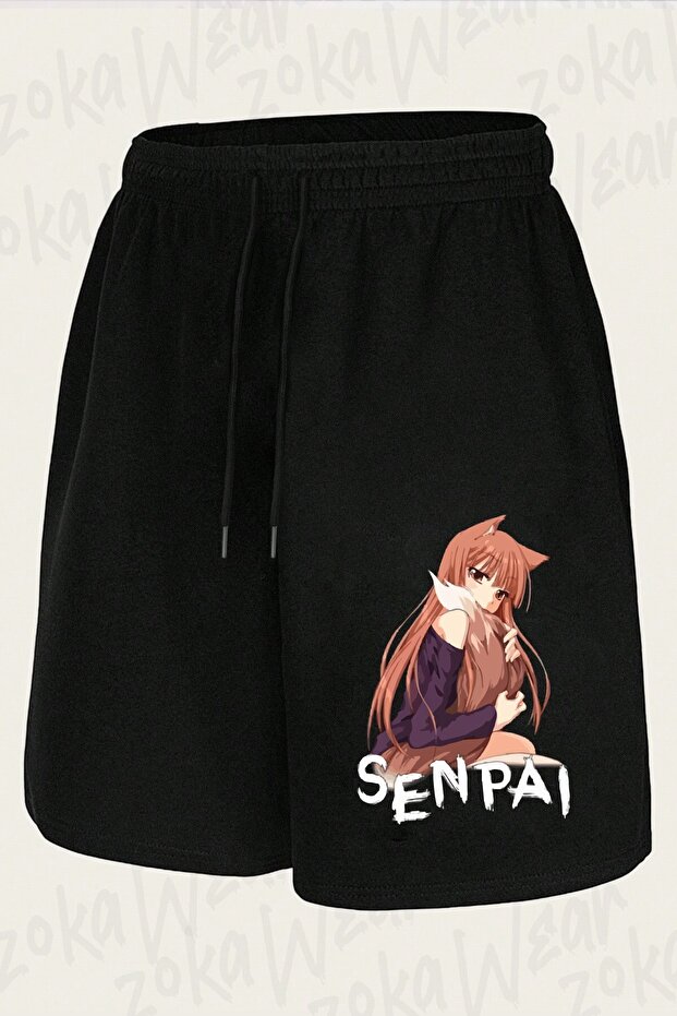 Unisex Senpai Wolf Design Printed Shorts