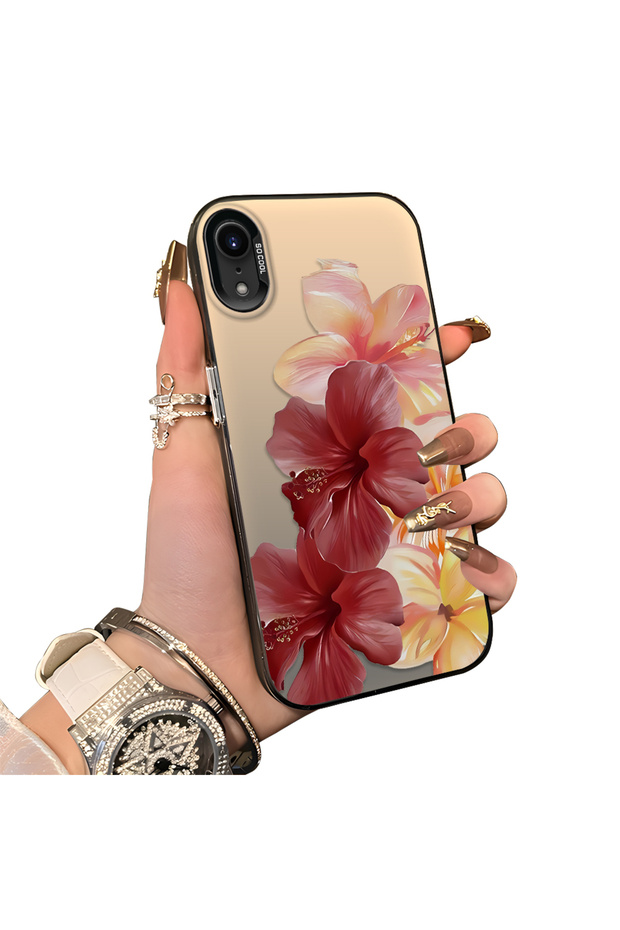 حافظة هاتف متوافقة مع iPhone XR مصنوعة من السيليكون ذات حافة صلبة وخلفية صلبة بنمط زهور
