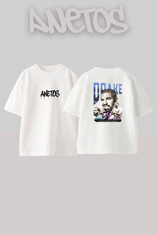 Drake_57 Design Printed Oversize White T-Shirt
