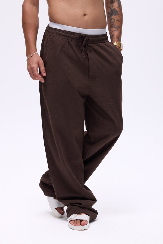 Elastic Waist Baggy Linen Trousers