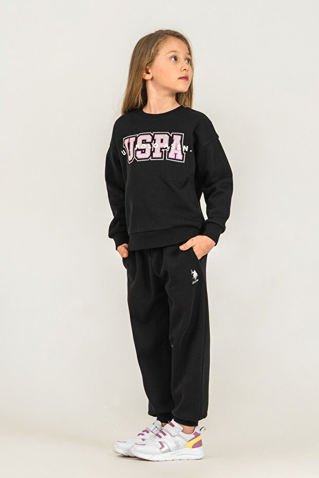 Girl's Printed Black Long Sleeve Tracksuit Set Us2717-C-V1