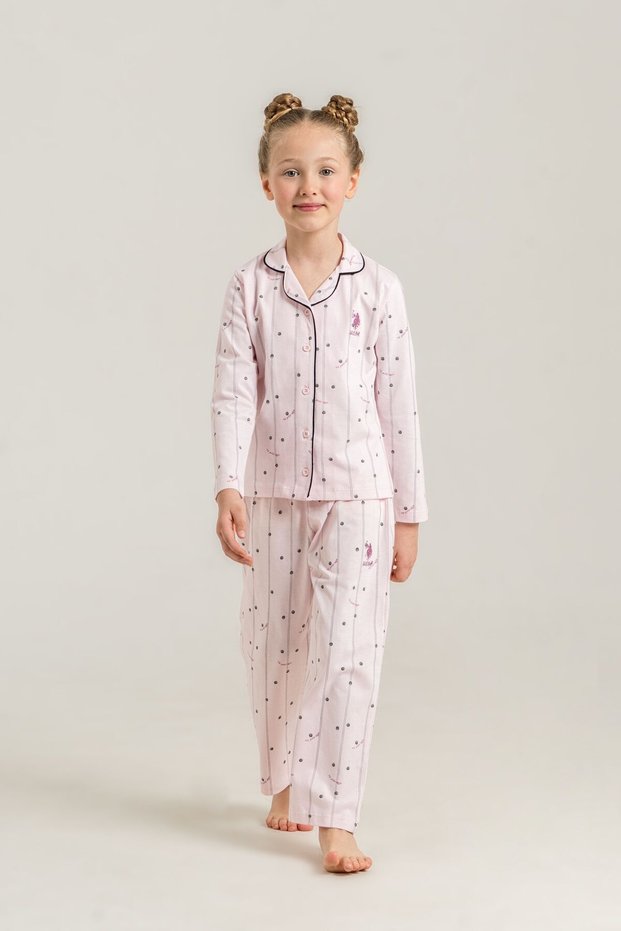 Girls' Shirt Pajama Set Embroidered Pink Long Sleeve Pajama Set Us2726-C-V2