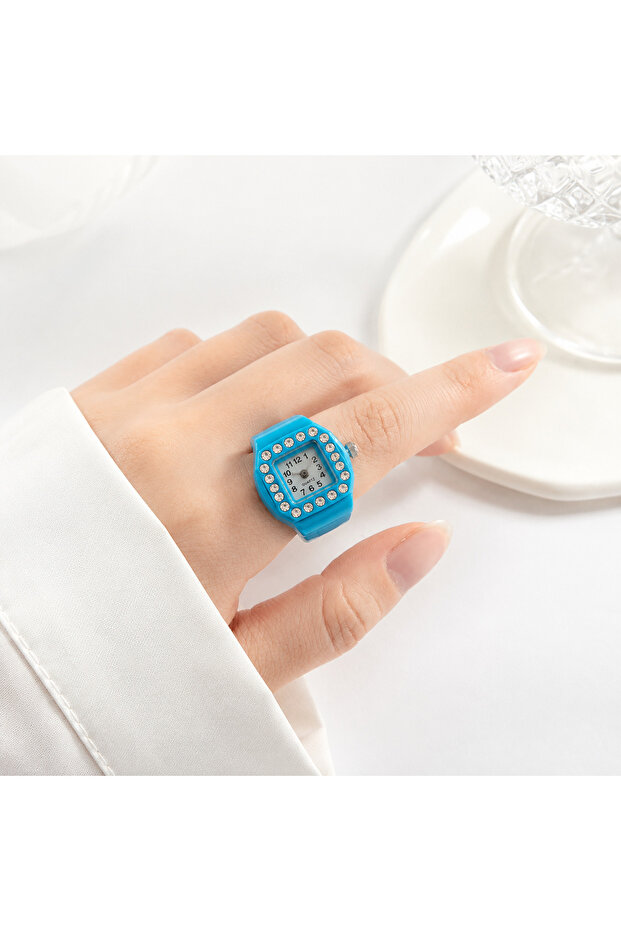 Colorful Mini Finger Watch Stylish Crystal Stone Quartz Ring Watch