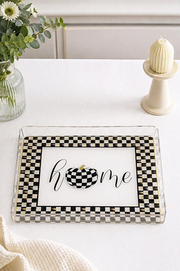 Patterned Plexiglass Tray for Serving and Presenting with Transparent Handles 35cm X 25 cm