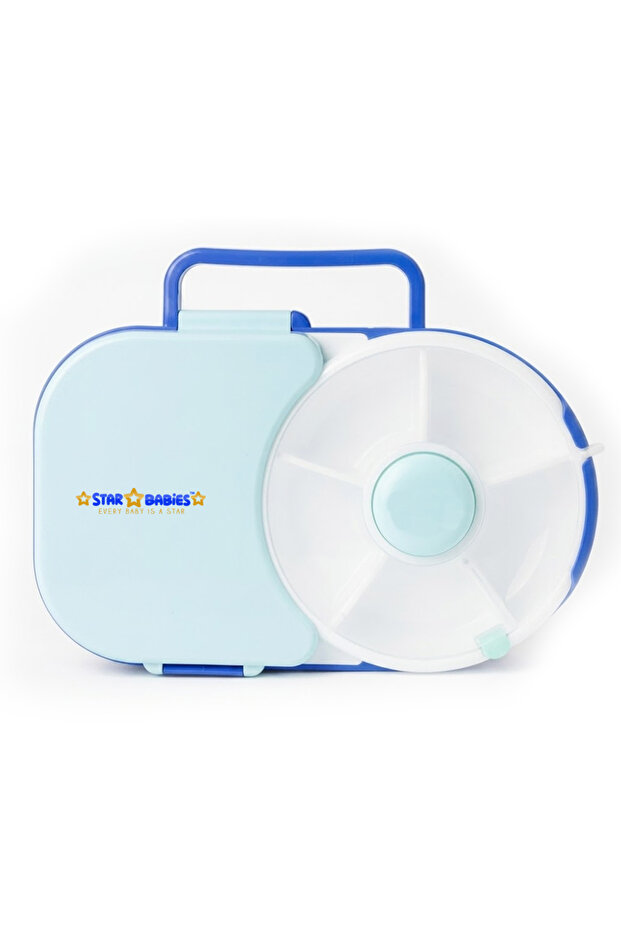 Compartment Lunch Box With Detachable Spinner Set & Carry Handle - Blue