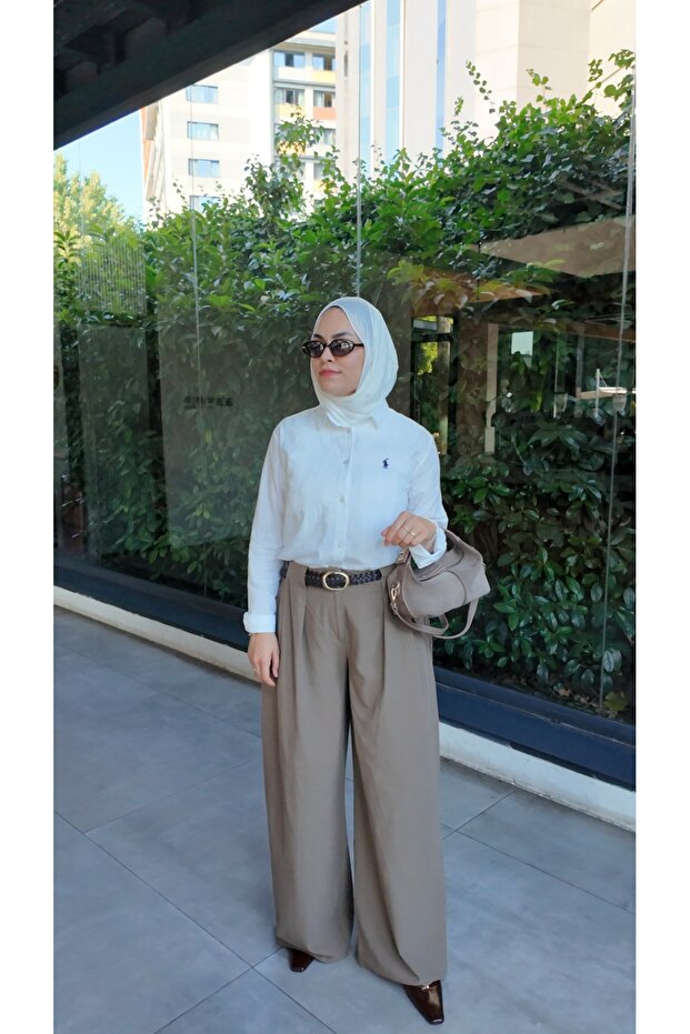 Women's Linen Belted Palazzo Trousers Code:Js26Linenpantolon (100% Linen)