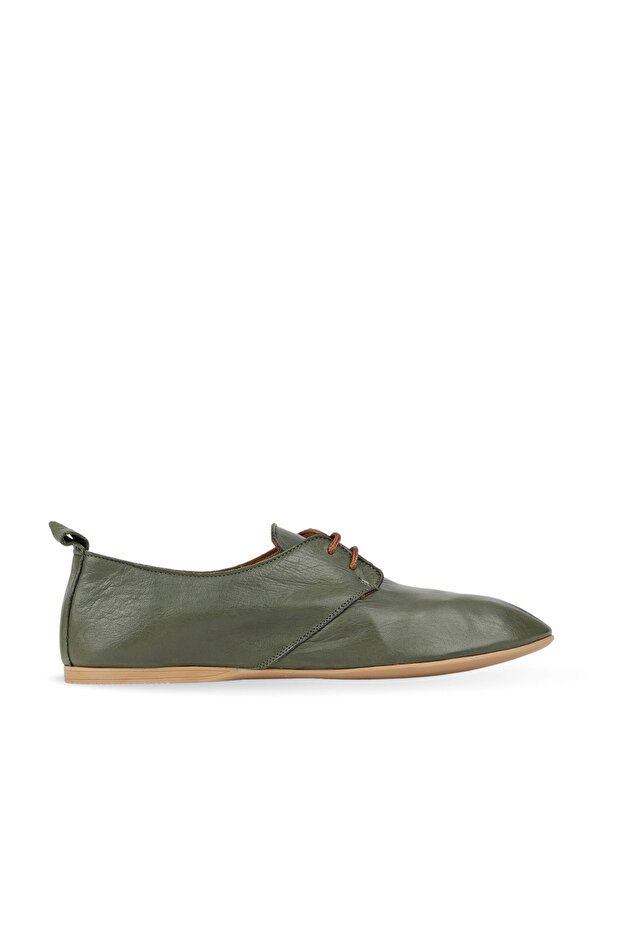 Green Leather Women's Flat Ballerinas