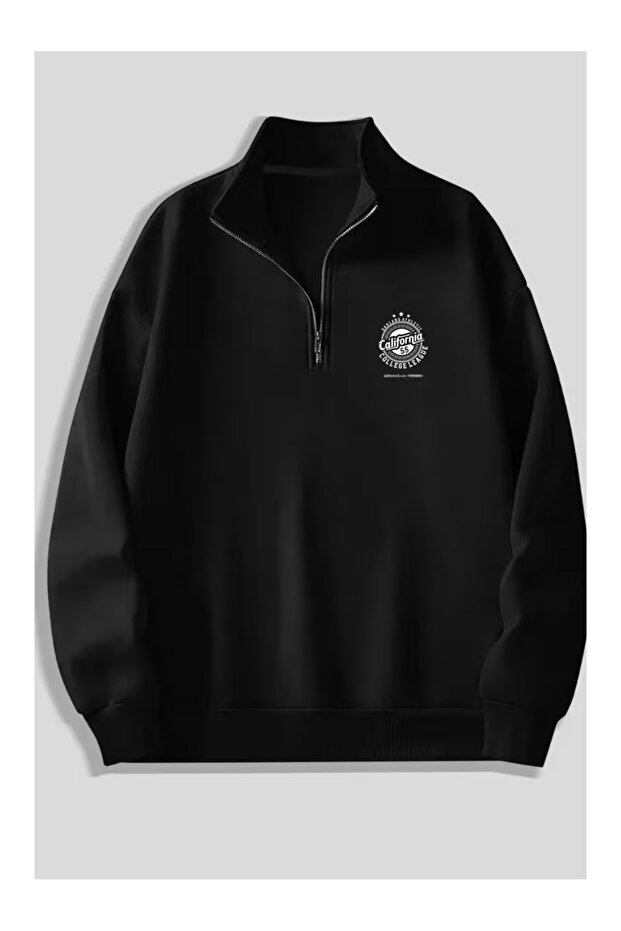 Men's Standing Collar Zippered Printed Comfortable Cut Sweatshirt