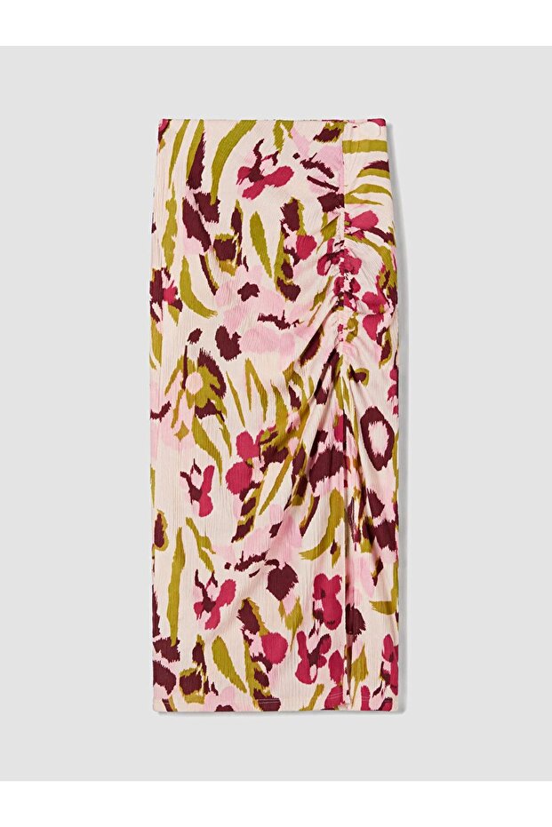 Lcw Vision Pink Elastic Waist Gathered Slit Skirt