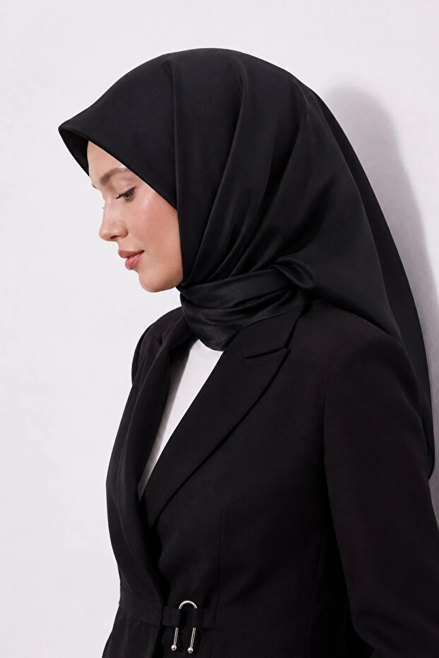 Double-Sided Plain Cotton Silk Scarf Ls2200 03-Black-Dark Anthracite