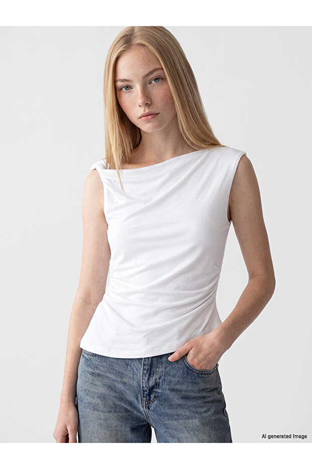 Original Boat Neck Gathered Blouse