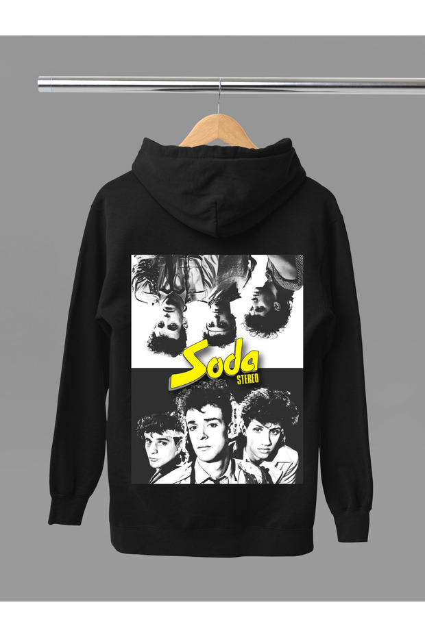 Soda Stereo Printed Cotton Long Sleeved 3-Yarn Hooded Rock Sweatshirt