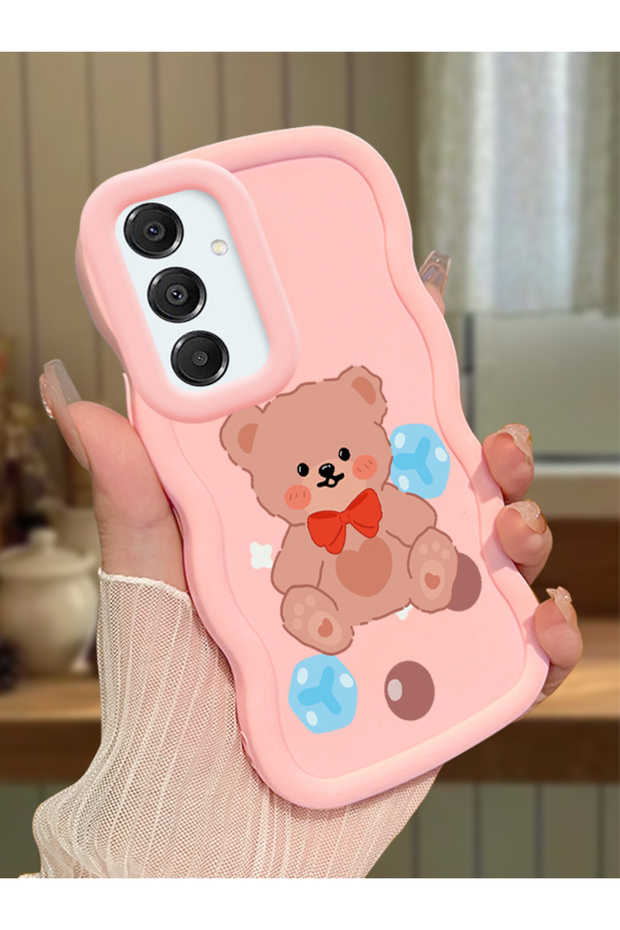 Samsung Galaxy A16 Compatible Case Camera Protector Pink Silicone Couple Phone Case Bear Pattern