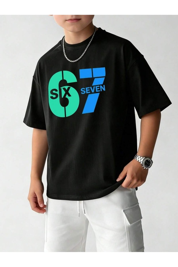 Six Seven 67 Printed Crew Neck 100% Cotton Short Sleeve Kids and Teenagers T-Shirt