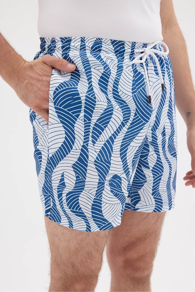 Blue-White Patterned Men's Swim Shorts