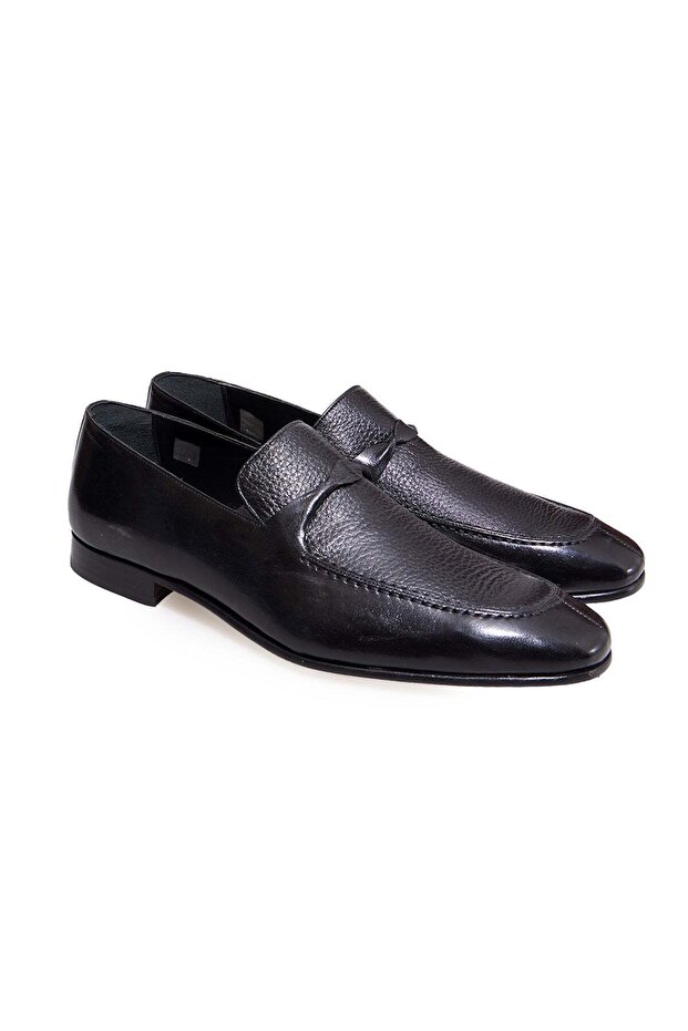 Black Color Laceless Genuine Leather Leather Sole Men's Shoes
