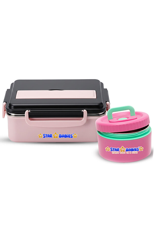 - Stainless steel lunch box with food jar .