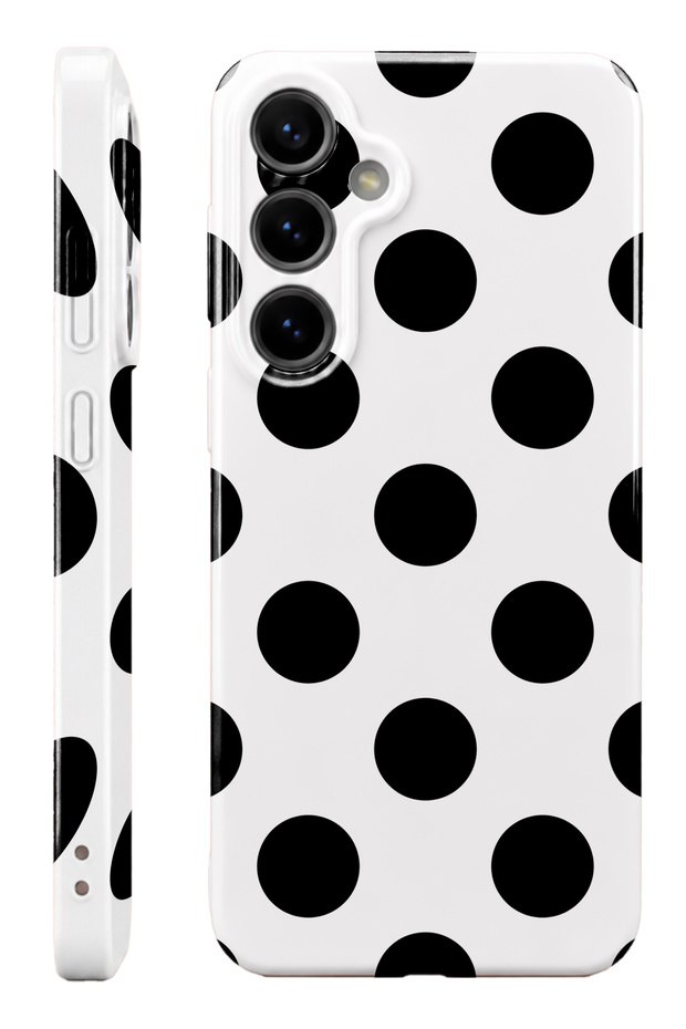 Samsung S25 Fe Black Polka Dot Protect Slim Glossy Full Cover Print Camera Protected Phone Case