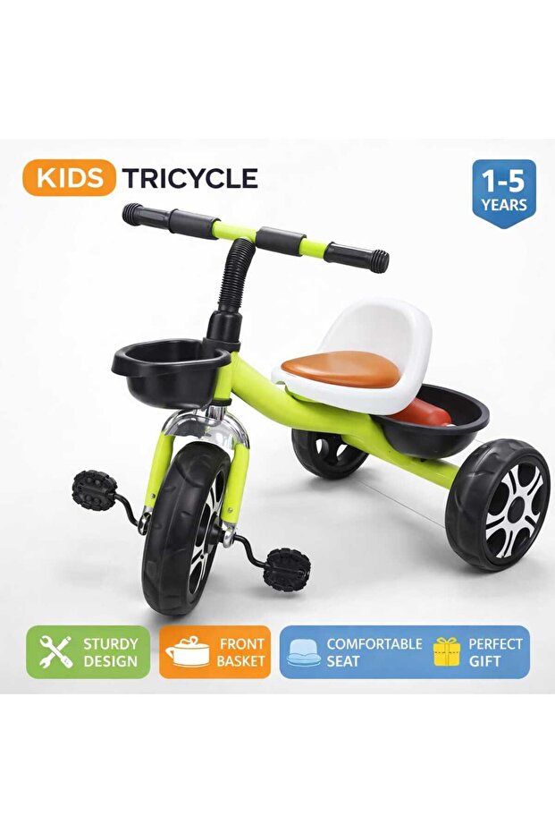Kids Tricycle with Front Basket Sturdy Design Trike for 1–5 Years