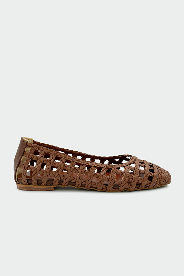 Hugo Knitted Detailed Women's Tan Flat Ballerinas