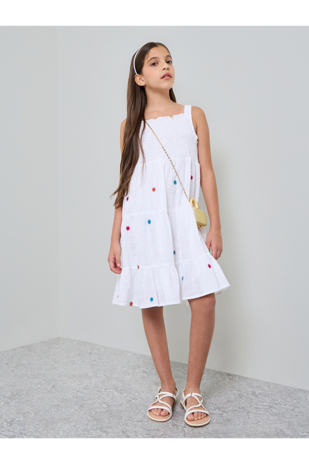 Teen Girls Embroidered Tiered Dress