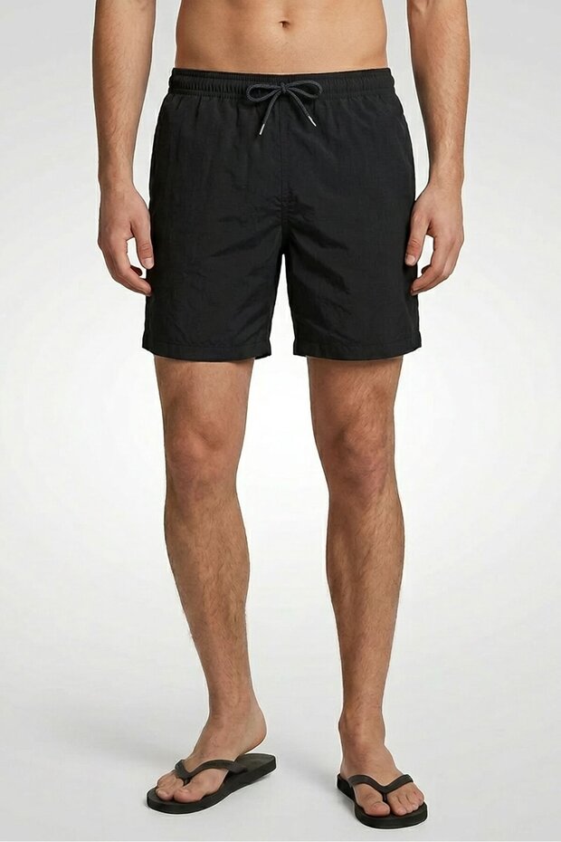 Men Solid Board Shorts, Black