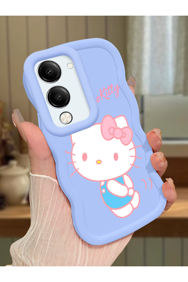 Vivo Y19E Compatible Case Camera Protector Blue Silicone Couple Phone Case Kitty Pattern