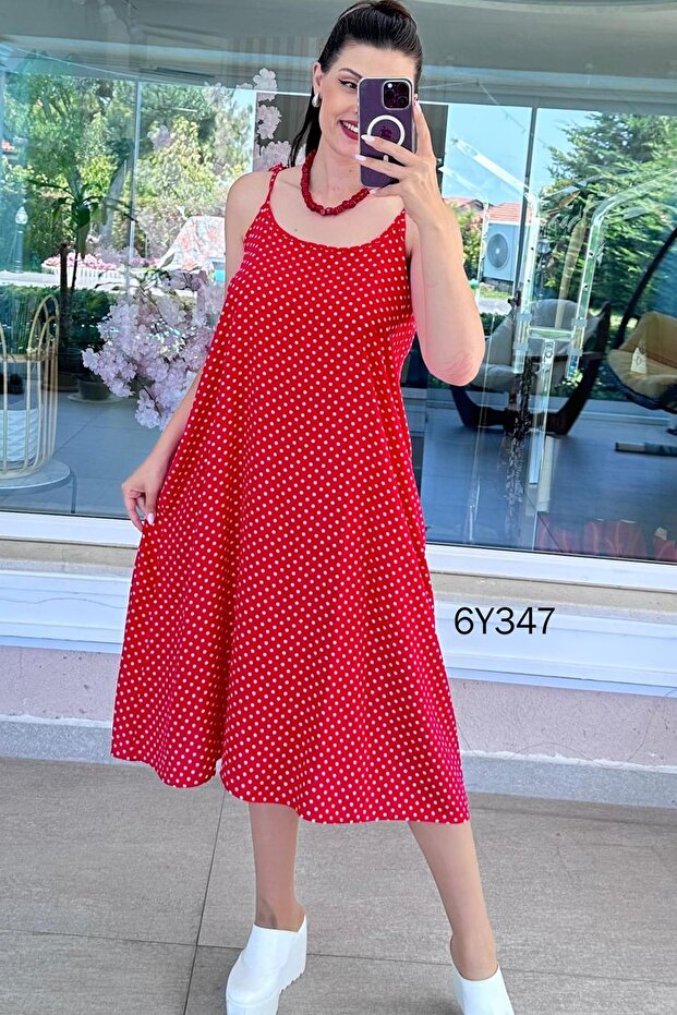Strappy Polka Dot Viscose Dress 6Y347