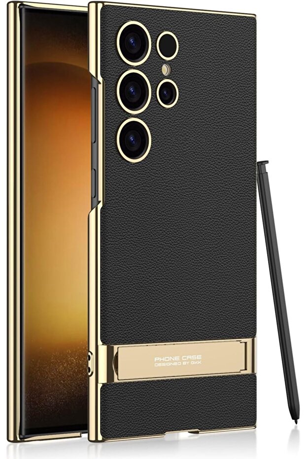Premium leather Phone Case for Samsung S24 Plus S24 Ultra shockproof Cover adjustable holder (Black, S24 Ultra)