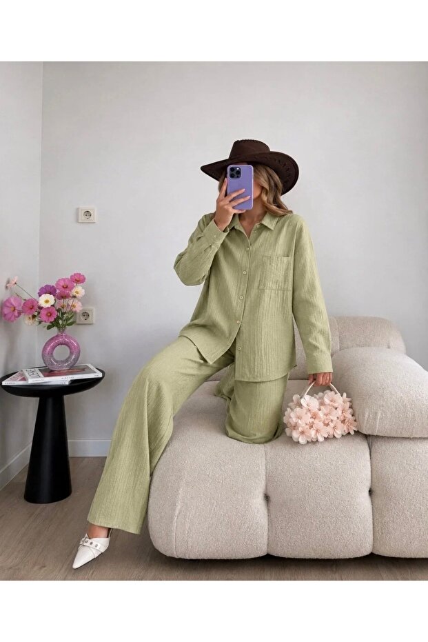 Khaki Strawberry Shirt and Pants Double Set