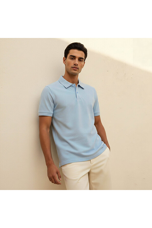 Men Short Sleeves Textured Polo T-shirt