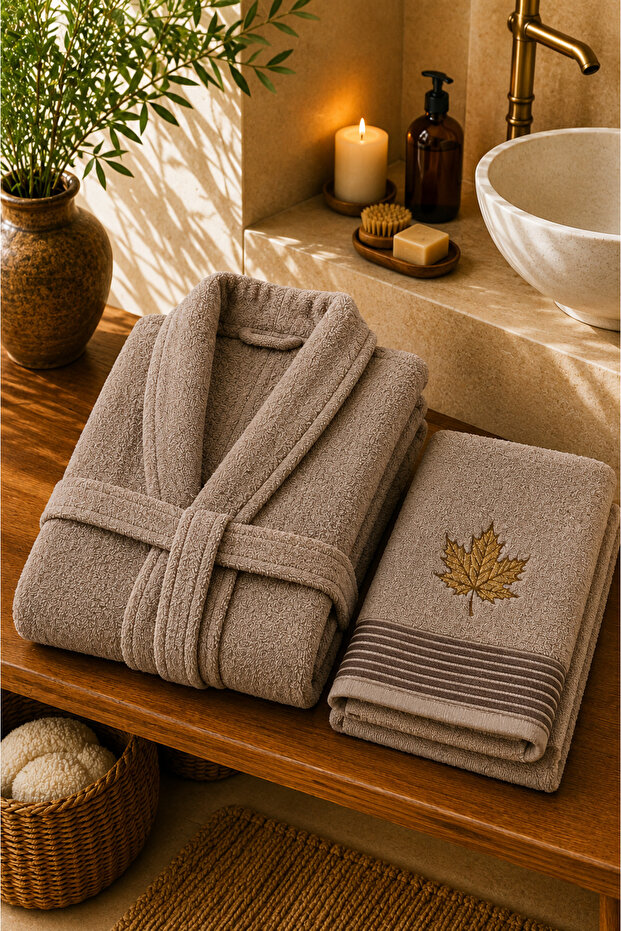 Hera 100% Cotton Unisex Towel Bathrobe 2 Piece Bathrobe-Towel Set / Dowry Set
