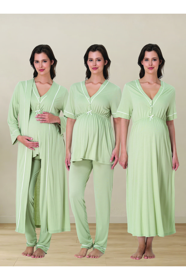 Pajama and Nightgown Set for Pregnant Women with Dressing Gown, Cotton, 4-Piece Set
