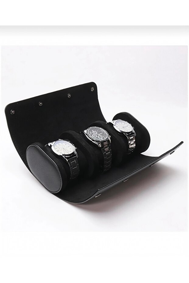 Premium Black Leather Exterior with Suede Interior Watch Box, Watch Case