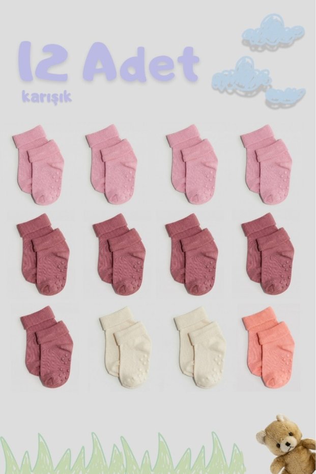 Unisex Baby Non-Slip Sole Cotton Soft Socks – 12-Pack