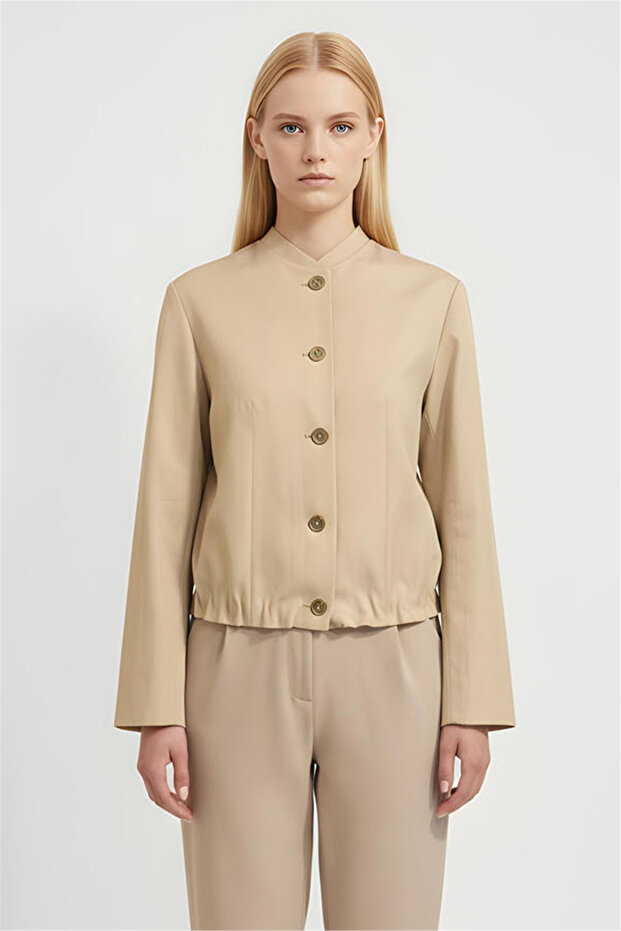 Beige Mandarin Collar Jacket