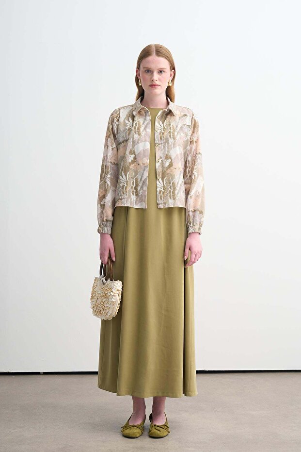 Linen Shirt Dress with Sleevless Inside