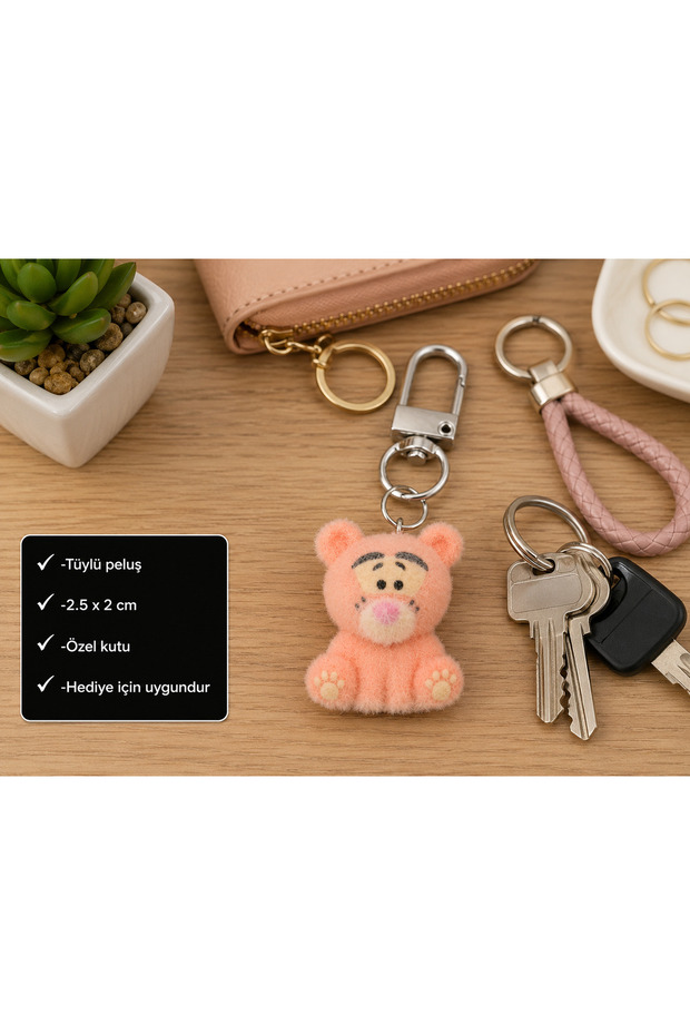 Pinky Bear Plush Charm Keychain Cute Teddy Bear Figure Gift Key Accessory