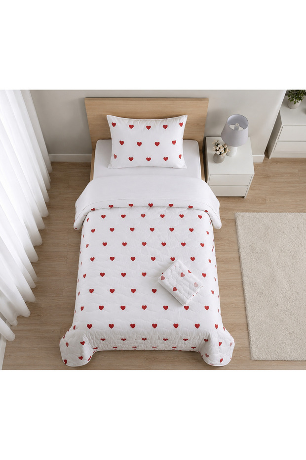 Single Person Pique Set | Heart Pattern | 160X230 cm | Multi-Purpose Bedspread & Blanket | 4 Seasons Thin Quilt