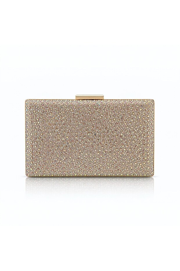 Gold Hologram Shiny Stone Coating Promise Engagement Wedding Women Evening Dress Bag Clutch