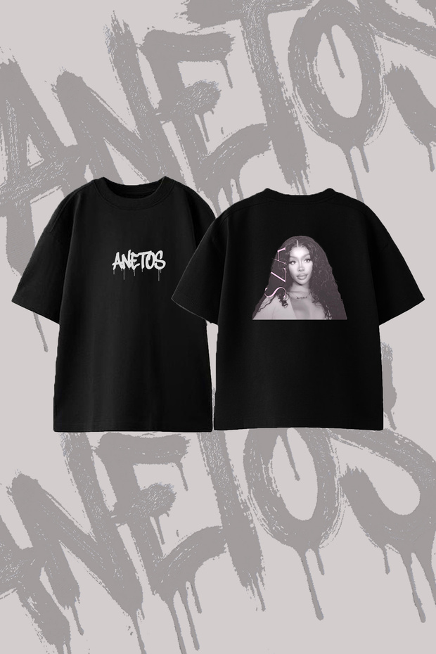 Sza_2 Design Printed Oversize Crew Neck T-Shirt Black