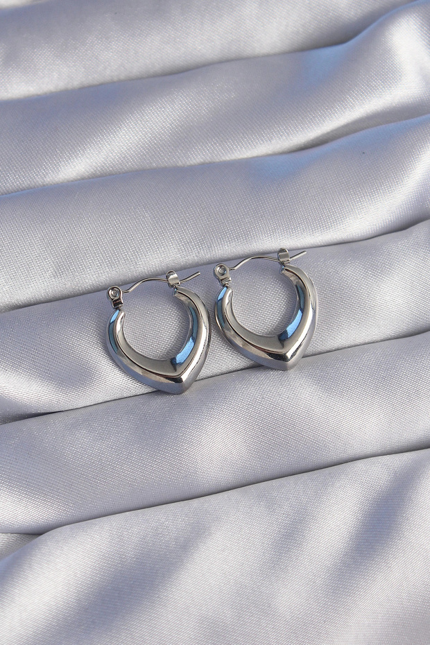 316L Steel Silver Color Oval Inside Design Earrings