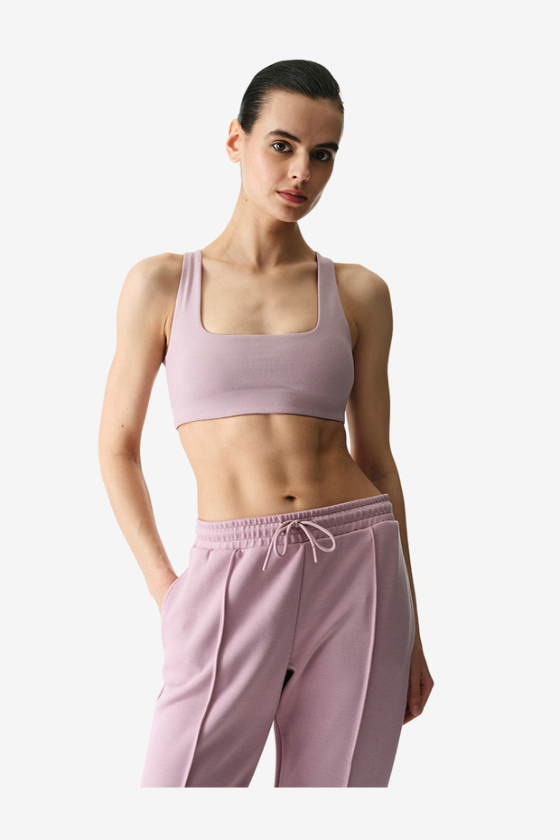 Women Cotton Modal Blend Twisted Back Lilac Top