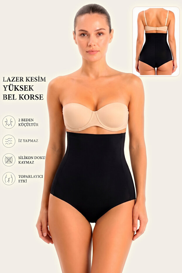 Moda Style Laser Cut High Waist Slip Corset - Black