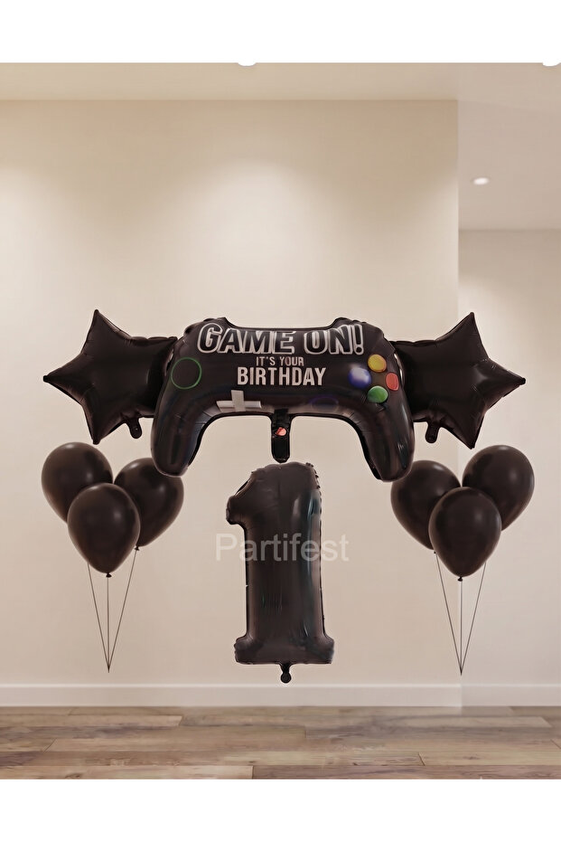Game Console Concept Black Birthday Balloon Set - with Number Balloons