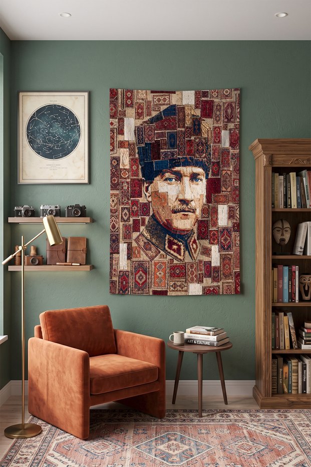 Mustafa Kemal Atatürk Themed Wall Covering – Modern Decorative Quality Fabric Tapestry Wall Carpet