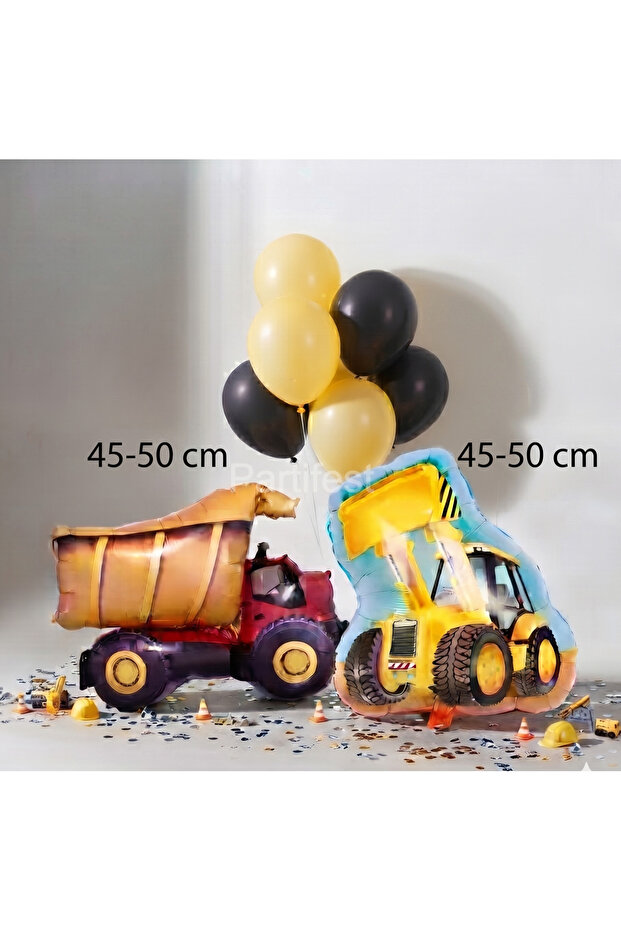 Construction Themed Birthday Balloon Set - Construction Vehicle and Truck Foil Balloon Decoration Set