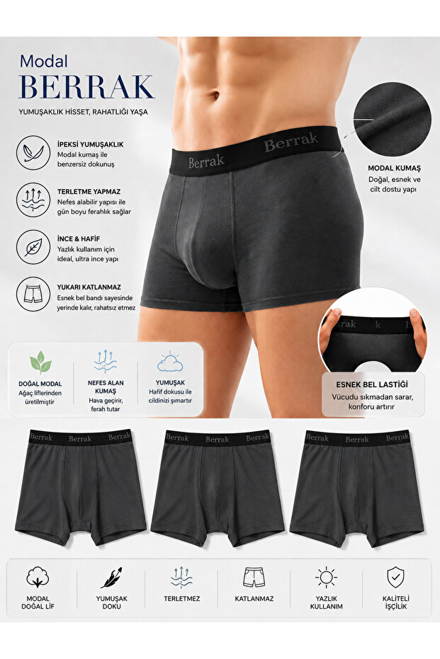 3-Pack Men's Boxers Anti-Sweat Thin Summer Breathable Modal Fabric Men's Boxers Comfortable Flexible Transparent Boxers