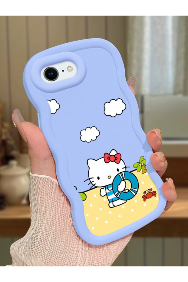 iPhone 8 Compatible Case Camera Protector Blue Silicone Couple Phone Case Kitty Pattern